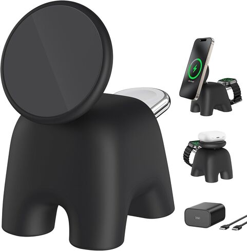Wireless Charging Station with 15W Fast Mag-Safe Charging for iPhone 16/15/14/13/12 Series, Magnetic Charging Stand 5W for Apple Watch 10~1/Ultra/SE&Airpods, 2 in 1 Wireless Travel Charger in Kuwait
