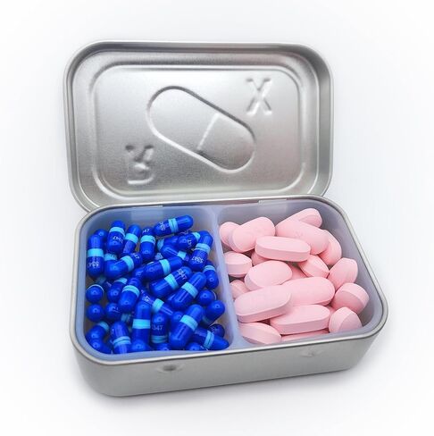Travel Pill Pill Tin - محلول تخزين الأدوية المحمولة جودة تصميم القصدير مع إدراج مقسم السيليكون (4 مقصورات) in Saudi Arabia