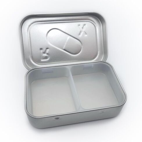 Travel Pill Pill Tin - محلول تخزين الأدوية المحمولة جودة تصميم القصدير مع إدراج مقسم السيليكون (4 مقصورات) in Saudi Arabia