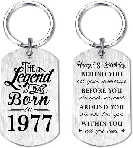Yobent 48th Birthday Gifts for Men 1977, Happy 48th Birthday Keychain, 48 Year Old Bday Gift for Male Man, The Legend was Born in 1977 in Saudi Arabia