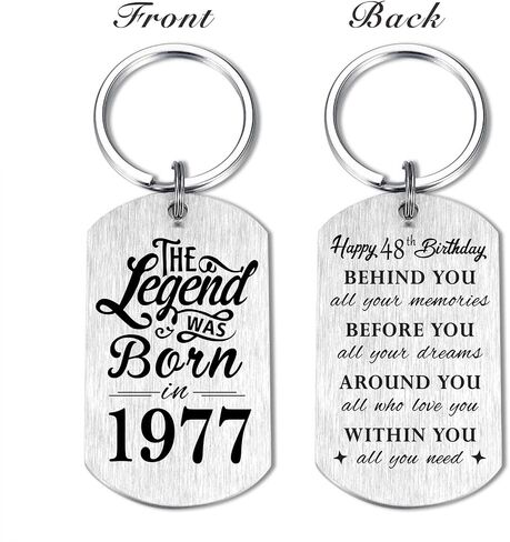 Yobent 48th Birthday Gifts for Men 1977, Happy 48th Birthday Keychain, 48 Year Old Bday Gift for Male Man, The Legend was Born in 1977 in Saudi Arabia
