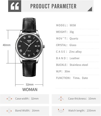 Mens Womens Quartz Watch Roman Numeral Business Casual Fashion Analog Wrist Watch Classic Calendar Date Window 30M Waterproof Comfortable Leather Watches in Saudi Arabia