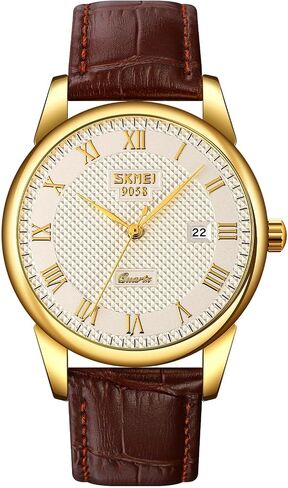 Mens Womens Quartz Watch Roman Numeral Business Casual Fashion Analog Wrist Watch Classic Calendar Date Window 30M Waterproof Comfortable Leather Watches in Saudi Arabia