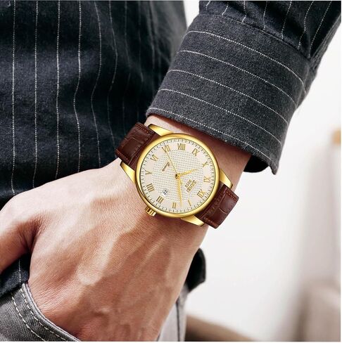 Mens Womens Quartz Watch Roman Numeral Business Casual Fashion Analog Wrist Watch Classic Calendar Date Window 30M Waterproof Comfortable Leather Watches in Saudi Arabia