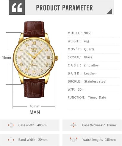 Mens Womens Quartz Watch Roman Numeral Business Casual Fashion Analog Wrist Watch Classic Calendar Date Window 30M Waterproof Comfortable Leather Watches in Saudi Arabia