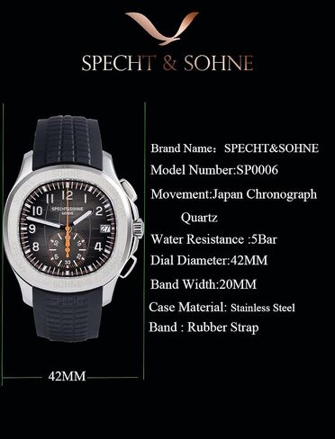 Tasto Specht & Sohne Men's Quartz Watches for Men Chronograph عرض مقاوم للماء 42 مم من الفولاذ الساعات الرياضية in Saudi Arabia