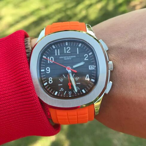 TACTO Specht&Sohne Men's Quartz Watches for Men Chronograph Display Waterproof 42mm Steel Sports Watches Luminous Rubber Strap Waterproof Analogue Wrist Watch in Kuwait