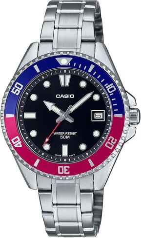 Casio MDV10D-1A3V Unisex Dive Inspired 38 mm Stainless Steel Black Dial Sports Watch (Red/Blue) in Saudi Arabia