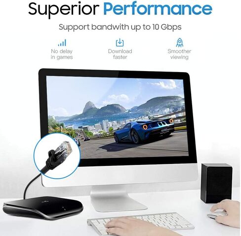 Cat 6 Ethernet Cable 1.5 ft, Cat6 Patch Cables 10Gbps LAN Cable, 550MHz Network Cable, RJ45 Connectors, Compatible with Gaming Computer, Laptop, Modem, Router, HDTV, Gaming Console - Blue in Saudi Arabia