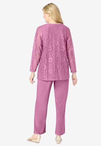 Woman Within Plus Size 3-Piece Lace Jacket/Tank/Pant Set in Kuwait