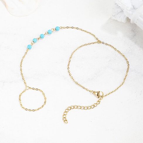 Ring Bracelet Hand Chain, Gold Hand Bracelet Adjustable Finger Ring Chain Stainless Steel Stylish Hand Jewelry Trendy Gift for Women in Saudi Arabia