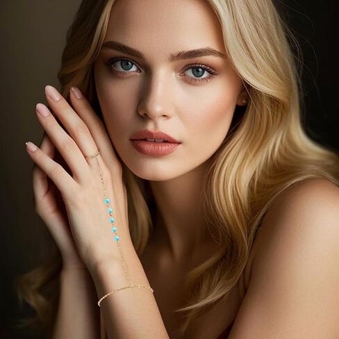 Ring Bracelet Hand Chain, Gold Hand Bracelet Adjustable Finger Ring Chain Stainless Steel Stylish Hand Jewelry Trendy Gift for Women in Saudi Arabia