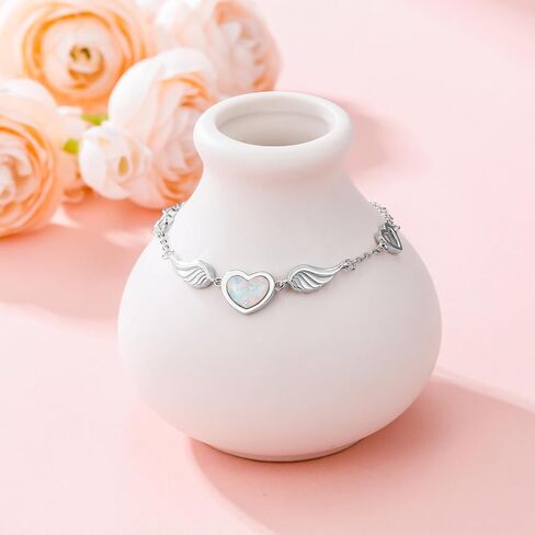 سوار Angel Wing للنساء 925 Sterling Silver Opal Angel Wing Bracelet هدية مجوهرات قابلة للتعديل للنساء in Kuwait