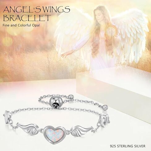 سوار Angel Wing للنساء 925 Sterling Silver Opal Angel Wing Bracelet هدية مجوهرات قابلة للتعديل للنساء in Kuwait