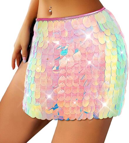 GRAEEN Mermaid Sequin Belly Dance Skirt Mini Wrap Skirts for Women in Saudi Arabia