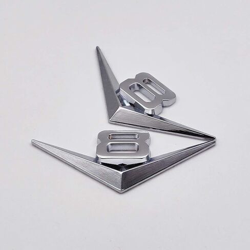 2x Chrome Metal V8 Logo Emblem Premium 3D V-8 Engine Badge Auto Sticker Decal (Silver) in Kuwait