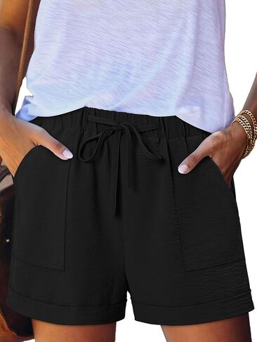KISSMODA Womens Summer Shorts with Pockets Lightweight High Waisted Adjustable Tie Knot Loose Casual Short in Saudi Arabia