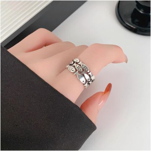 S925 STERLING SILVER SILVER RING OPN OPER RING-حلقة إبداعية للجنسين الحد الأدنى ، حلقة إصبع عصرية للرجال والنساء ، الحجم القابل للتعديل 4-8 in Kuwait