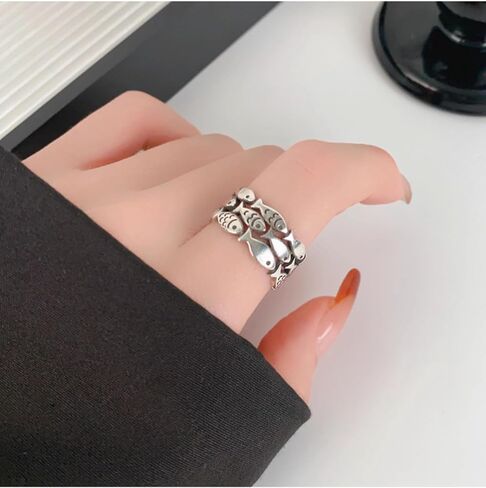 S925 STERLING SILVER SILVER RING OPN OPER RING-حلقة إبداعية للجنسين الحد الأدنى ، حلقة إصبع عصرية للرجال والنساء ، الحجم القابل للتعديل 4-8 in Kuwait