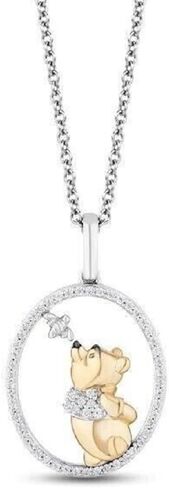 Round Round White Diamond 925 Sterling Silver 14k اثنين من الذهب اللامعة Pooh & Bee in Circle Netlace for Women’s in Saudi Arabia