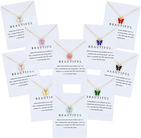 NEWITIN 10 Pieces Colorful Butterfly Pendant Necklace Set for Women Costume Jewelry Gold Plated Adjustable Necklaces Bohemian Dainty Acrylic Butterfly Chain Necklace Set for Women in Saudi Arabia