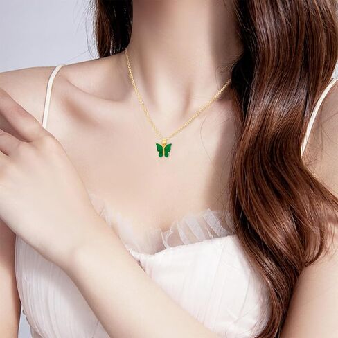 NEWITIN 10 Pieces Colorful Butterfly Pendant Necklace Set for Women Costume Jewelry Gold Plated Adjustable Necklaces Bohemian Dainty Acrylic Butterfly Chain Necklace Set for Women in Saudi Arabia