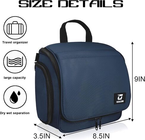 Goloni 10-Compartment Hanging Travel Toiletry Bag for Men & Women - Large Makeup & Toiletries Organizer with Smooth Zippers,XXL Swivel Metal Hook - Perfect for Travel, Camping, and Daily Use in Kuwait