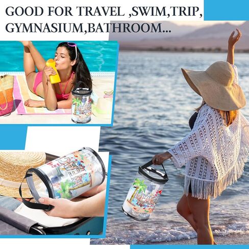 Beach Gifts Heavy Duty Clear Lotion Toiletry Bags for Travel Sunscreen Makeup Cosmetic Pouch Cylinder Bag Waterproof Portable Trip Bag with Handle Zipper(Beach Life) in Saudi Arabia