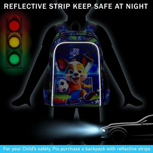 3PCS Boys Dog Backpack, Water Resistant Kids Soccer Bookbag Set with Lunch Box，Cute School Bag for Preschool Toddler in Kuwait