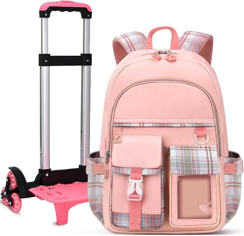 Rolling Backpack with Wheels, Polyester Hard Shell School Bag, Water Repellent, 25L Storage, Adjustable Shoulder Straps, Telescoping Handle, for Students in Saudi Arabia