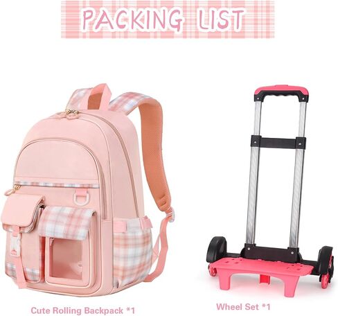 Rolling Backpack with Wheels, Polyester Hard Shell School Bag, Water Repellent, 25L Storage, Adjustable Shoulder Straps, Telescoping Handle, for Students in Saudi Arabia