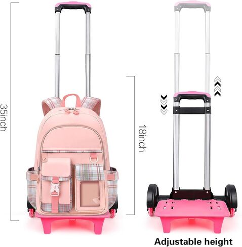 Rolling Backpack with Wheels, Polyester Hard Shell School Bag, Water Repellent, 25L Storage, Adjustable Shoulder Straps, Telescoping Handle, for Students in Saudi Arabia
