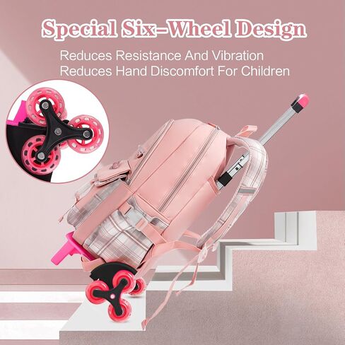 Rolling Backpack with Wheels, Polyester Hard Shell School Bag, Water Repellent, 25L Storage, Adjustable Shoulder Straps, Telescoping Handle, for Students in Saudi Arabia