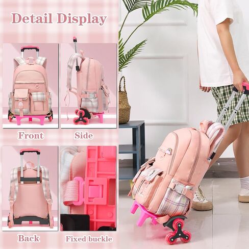 Rolling Backpack with Wheels, Polyester Hard Shell School Bag, Water Repellent, 25L Storage, Adjustable Shoulder Straps, Telescoping Handle, for Students in Saudi Arabia