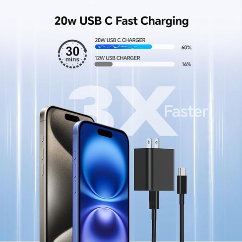 أنا شاحن الهاتف الشاحن السريع ، 2Pack Type C Charger Charger Fast Charging ، 60W 10ft USB C Cable ، 20W USBC كتلة ، متوافقة مع i Phone 15/16 Pro/Max/Plus - Blue Green in Kuwait