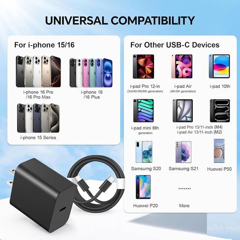 أنا شاحن الهاتف الشاحن السريع ، 2Pack Type C Charger Charger Fast Charging ، 60W 10ft USB C Cable ، 20W USBC كتلة ، متوافقة مع i Phone 15/16 Pro/Max/Plus - Blue Green in Kuwait