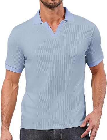 Angbater Men's Polo Shirts V Neck Fashion Casual Short Sleeve Textured Collared Golf T-Shirts in Kuwait