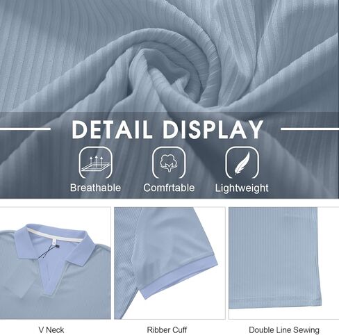 Angbater Men's Polo Shirts V Neck Fashion Casual Short Sleeve Textured Collared Golf T-Shirts in Kuwait