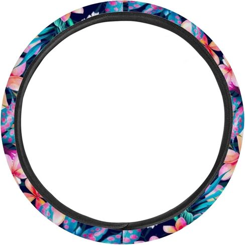UNICEU Steering Wheel Cover (Hawaiian Hibiscus) Lightly Padded Floral Flowers Standard Size Wheel Car Accessories Automobile Hawaii Tropical Style in Kuwait