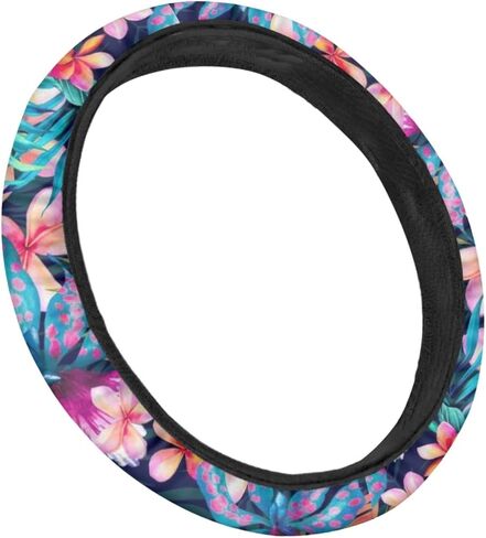 UNICEU Steering Wheel Cover (Hawaiian Hibiscus) Lightly Padded Floral Flowers Standard Size Wheel Car Accessories Automobile Hawaii Tropical Style in Kuwait