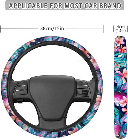 UNICEU Steering Wheel Cover (Hawaiian Hibiscus) Lightly Padded Floral Flowers Standard Size Wheel Car Accessories Automobile Hawaii Tropical Style in Kuwait