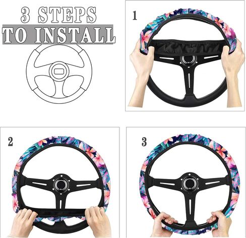 UNICEU Steering Wheel Cover (Hawaiian Hibiscus) Lightly Padded Floral Flowers Standard Size Wheel Car Accessories Automobile Hawaii Tropical Style in Kuwait