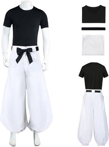 الرجال anime jujutsu fushiguro toji cosplay زي موحد قمم أسود قمم بيضاء بدلة ملابس الهالوين مجموعة كاملة (l-tojii) in Kuwait