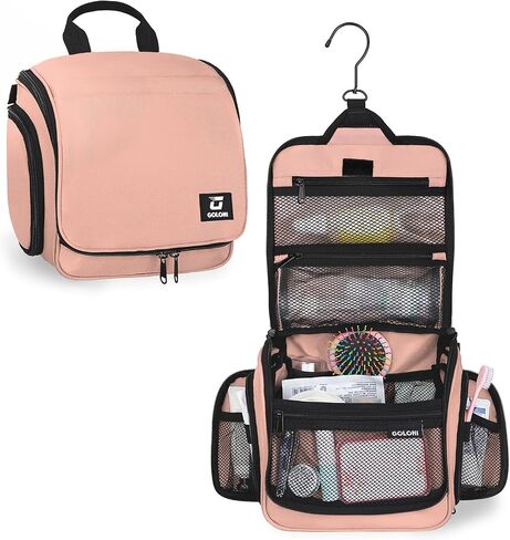 Goloni 10-Compartment Hanging Travel Toiletry Bag for Men & Women - Large Makeup & Toiletries Organizer with Smooth Zippers,XXL Swivel Metal Hook - Perfect for Travel, Camping, and Daily Use in Kuwait