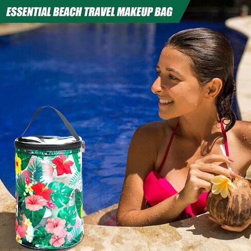 Beach Gifts Heavy Duty Clear Lotion Toiletry Bags for Travel Sunscreen Makeup Cosmetic Pouch Cylinder Bag Waterproof Portable Trip Bag with Handle Zipper(Beach Life) in Kuwait
