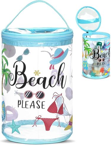 Beach Gifts Heavy Duty Clear Lotion Toiletry Bags for Travel Sunscreen Makeup Cosmetic Pouch Cylinder Bag Waterproof Portable Trip Bag with Handle Zipper(Beach Life) in Kuwait