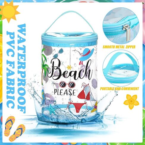 Beach Gifts Heavy Duty Clear Lotion Toiletry Bags for Travel Sunscreen Makeup Cosmetic Pouch Cylinder Bag Waterproof Portable Trip Bag with Handle Zipper(Beach Life) in Kuwait