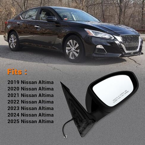 تجميع المرآة الجانبية لبرنامج السائق الأيسر 2019 2020 2021 2022 2023 2024 Nissan Altima سيدان مع دليل زجاجي قابلة للطي مطابقة أسود استبدال NI1320311 (3 دبابيس) in Saudi Arabia