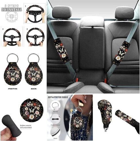 غطاء عجلة القيادة الفراشات 10 باك باك باك بيربل أوتتو الداخلية مع غطاء حزام الأمان ، وقوادف ، وفرملة اليد وأغطية التحول ، وسلسلة المفاتيح لشاحنة سيارة سيدان مركبة سيارات الدفع الرباعي in Kuwait