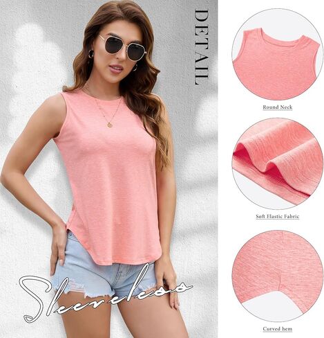 Tank Top for Women 2025 Summer 3/5 Pack Sleeveless Loose Fit Round Neck Flowy Casual Shirts with Curved Hem Outfits in Saudi Arabia
